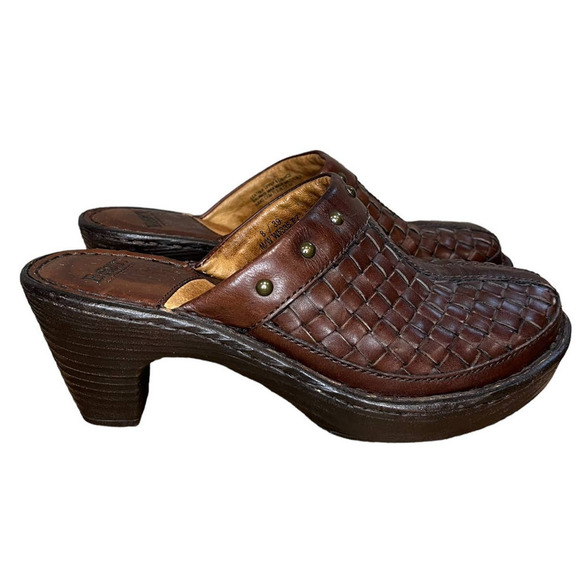 Women’s Born Brown Woven Leather With Metal Studded Clogs - Picture 1 of 7